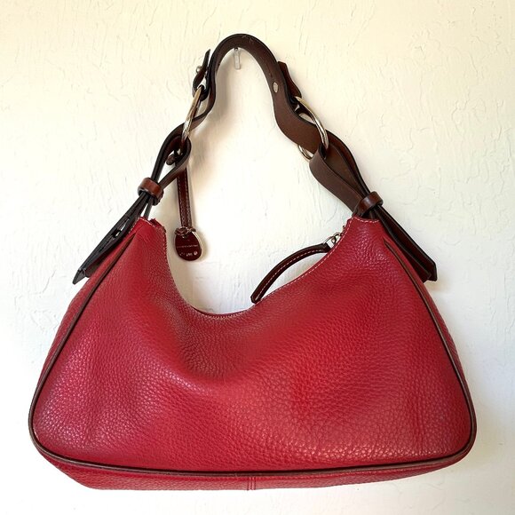 Dooney & Bourke Red Pebbled Leather Hobo Shoulder Bag w/Brown Strap — GUC - Picture 2 of 16